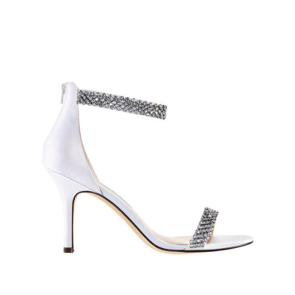 NINA Shoes - NINA Womens White Rhinestone Vauna Almond Toe Stiletto Leather Heeled Sandal 6 M